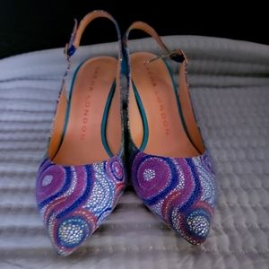 Sacha London Size 9 Multi Color Kitten Slingbacks